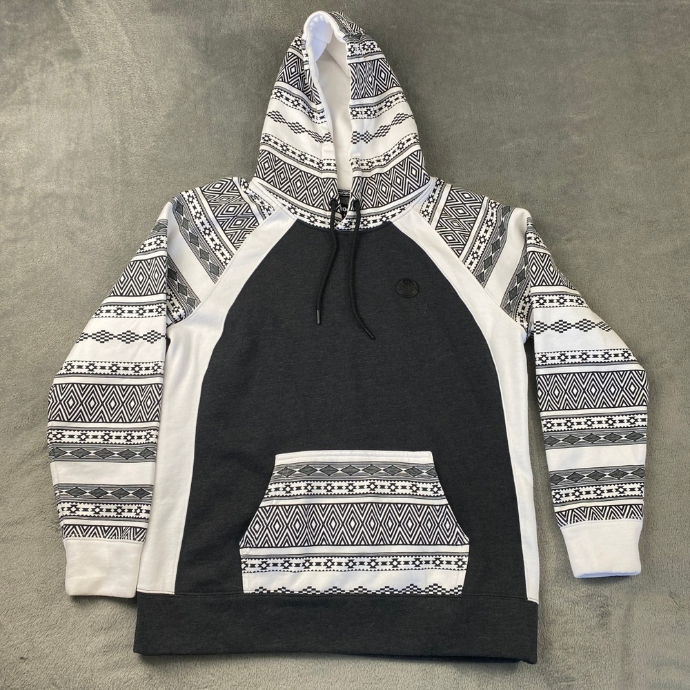 Hooey Hoodie Maya Women L Black White Aztec Tribal Geometric‎ Pullover Fleeced